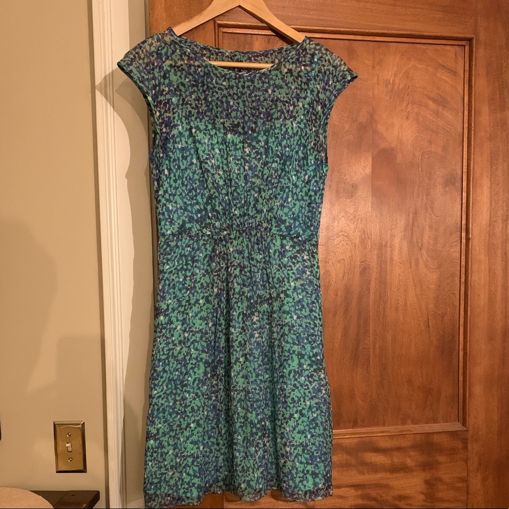 J. Crew silk green/blue abstract dot dress, size 4